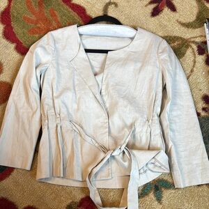 Theory Beige Belted Suit Jacket
